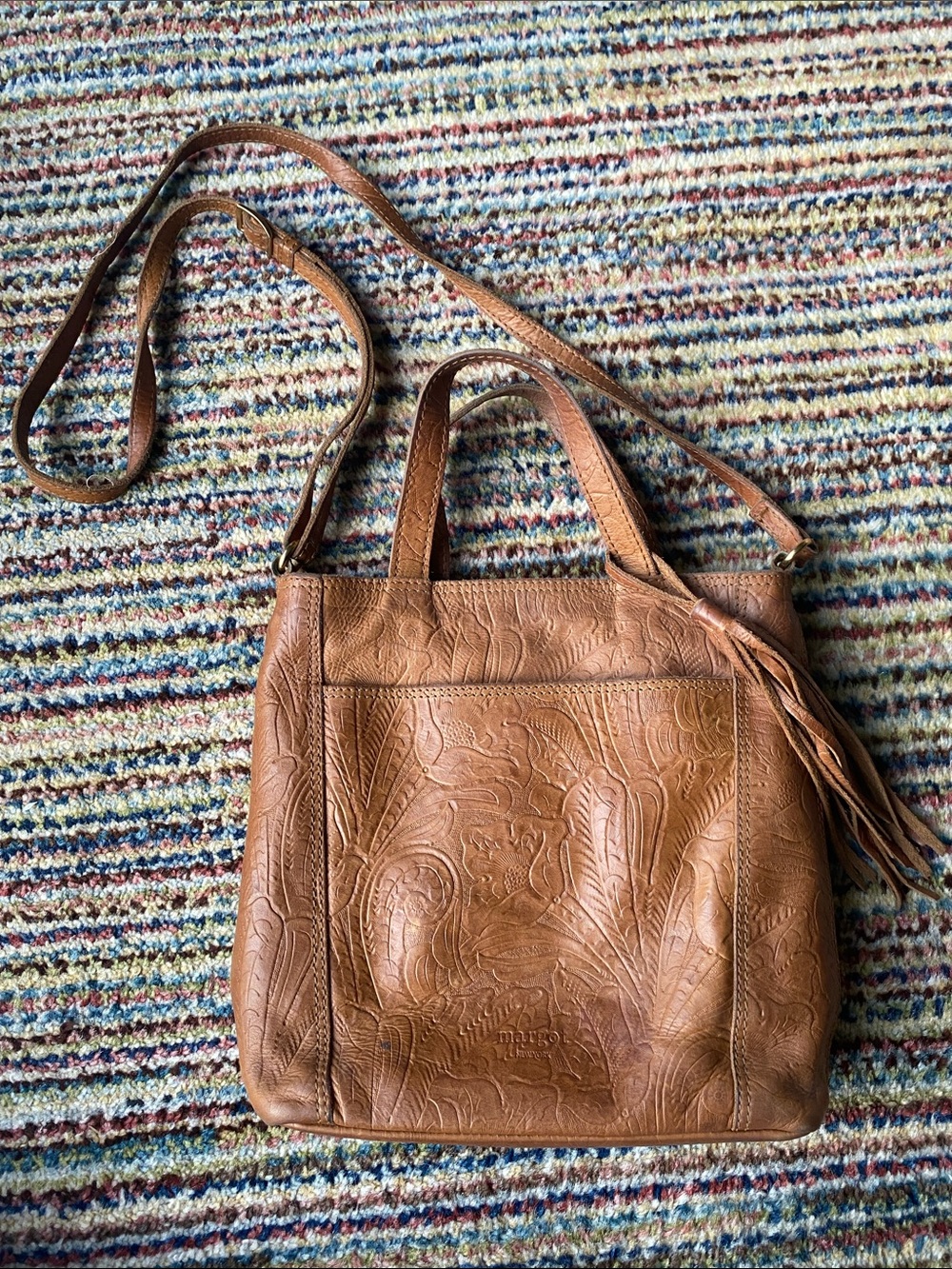 Embossed Leather Crossbody Tote